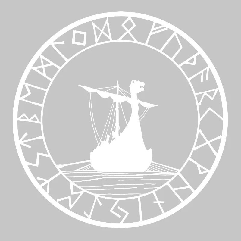 Weißes Wikinger-Langschiff und Kompass