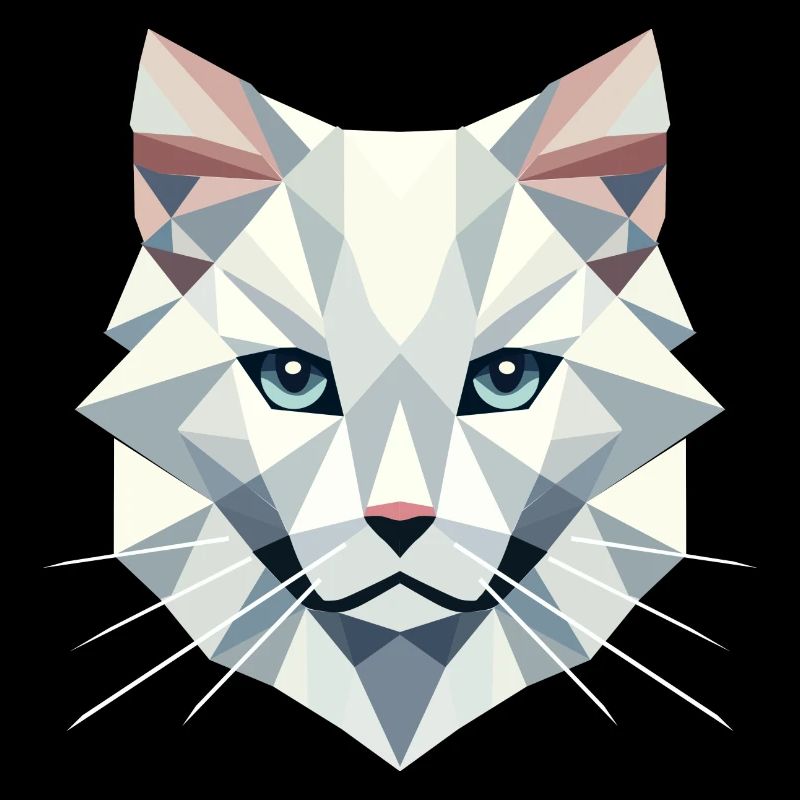 Geometric elegance: White cat in facets
