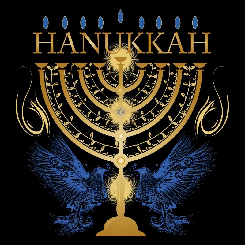 gold-colored Hanukkah candlestick with two doves