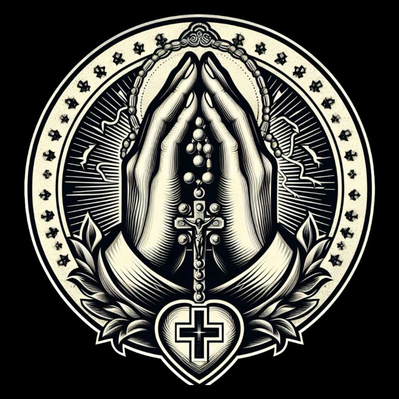 Hands clasped in prayer with rosary