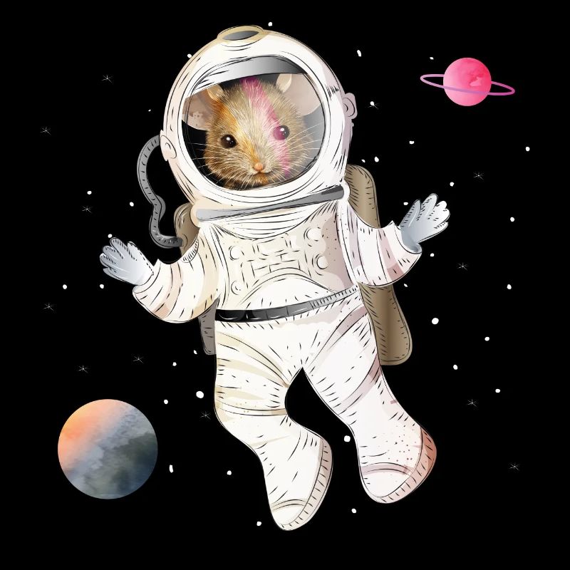 Souris des astronautes dans l’espace avec des planètes