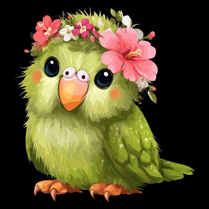 Perroquet en couronne de fleurs