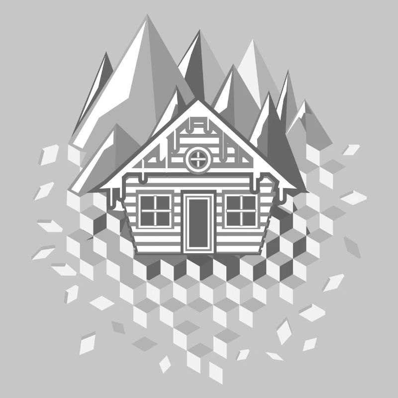 extraordinary stylized hut and mountains