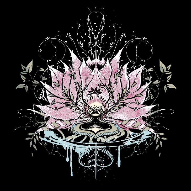 Delicate lotus flower with water elements and graffiti
