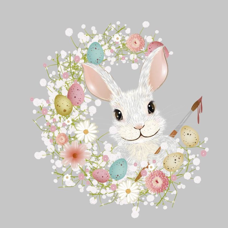 White Rabbit with Easter Eggs & Brush for Easter