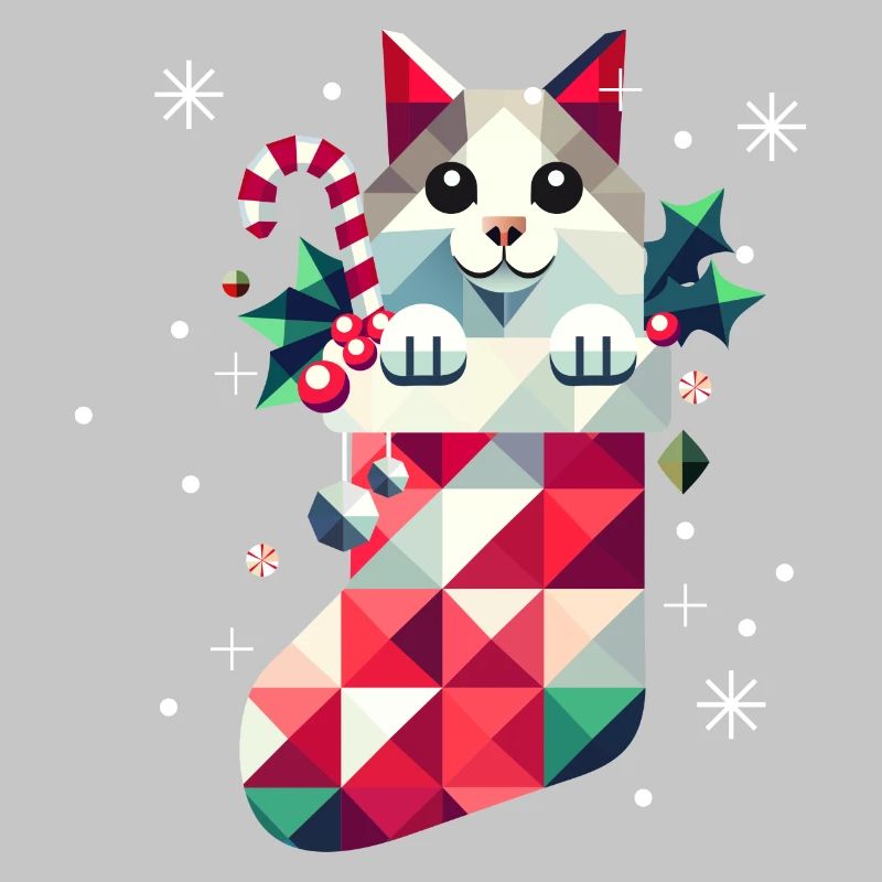 Chat mignon dans un bas de Noël coloré