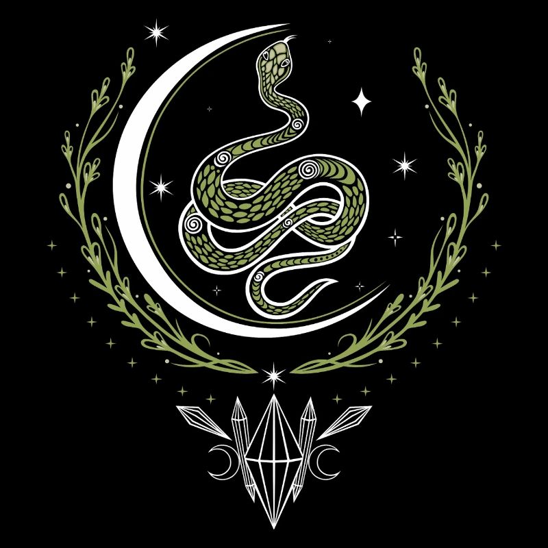 Snake with crescent moon and crystals
