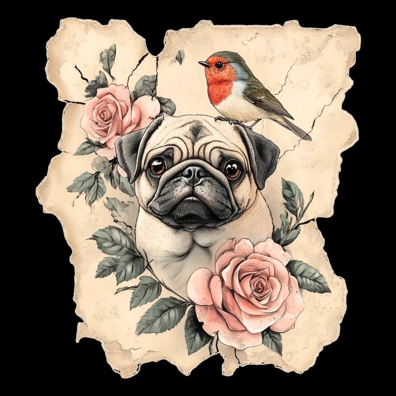 Pug and bird