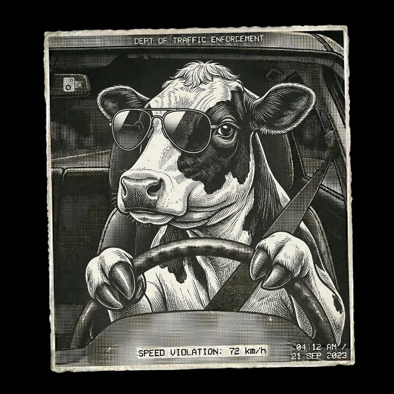Dairy cow flashed driving a car