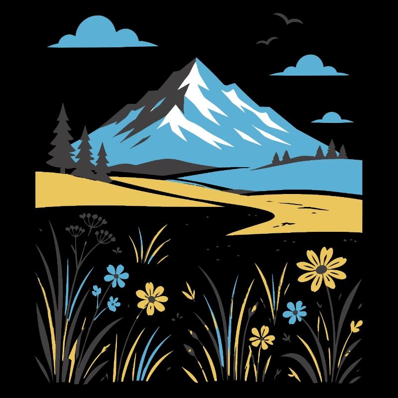 Mountain landscape with flowering meadows
