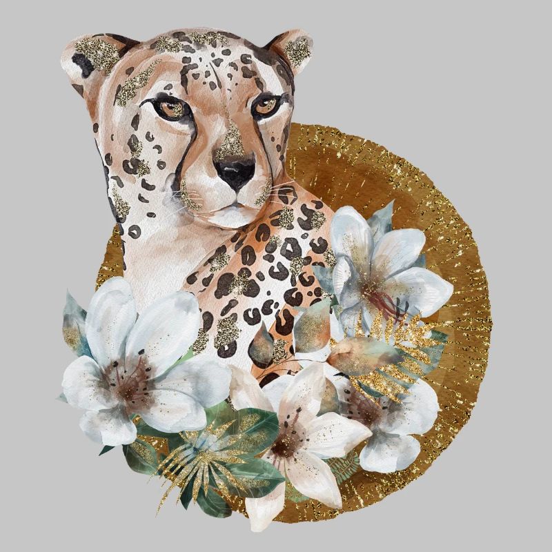 Léopard avec or et fleurs