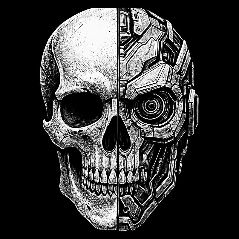 Halb Totenkopf Halber Roboter Cyborg Skull sticker