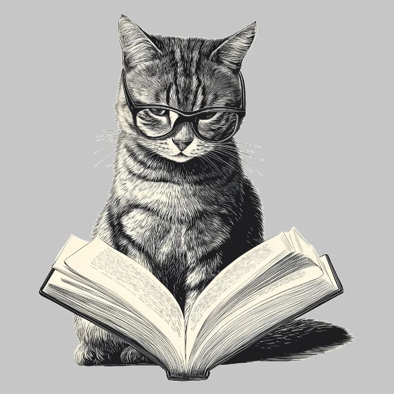 Katze liest Buch