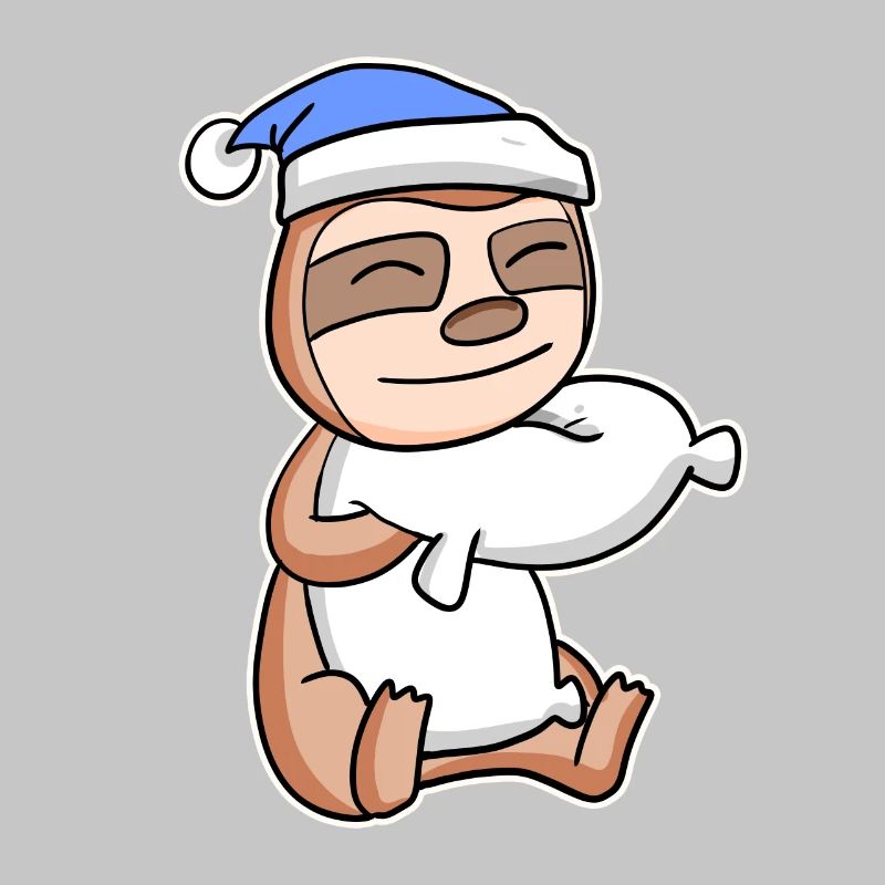 Sloth with pillow and sleeping cap