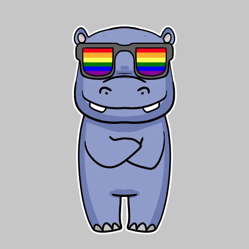 Regenbogen - Nilpferd mit Brille