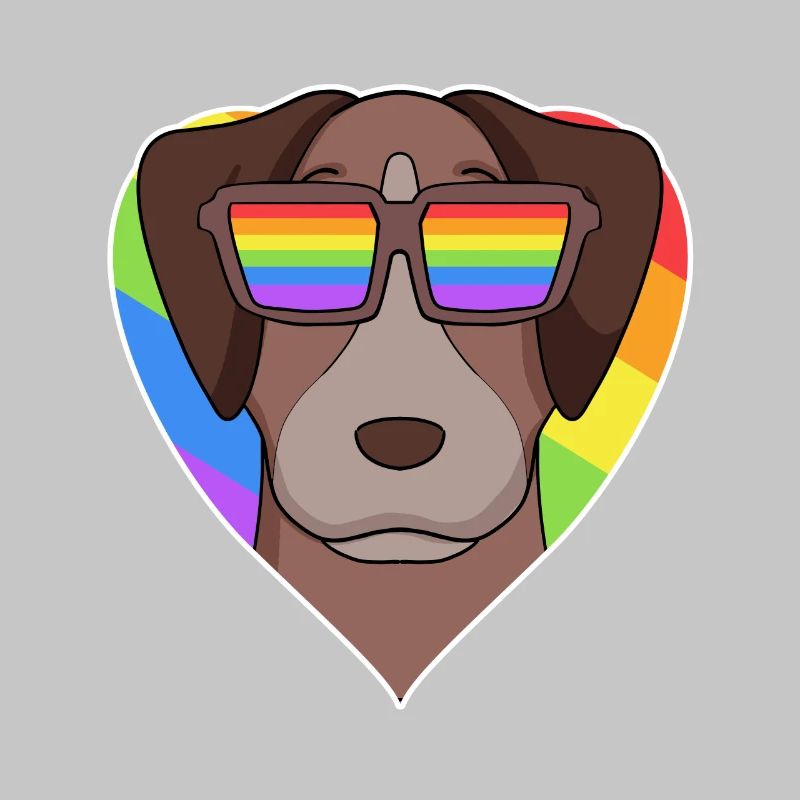 Regenbogen - Hund Pointer mit Brille und Herz