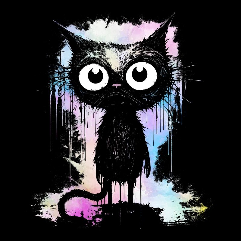 Tie dye couleurs chat noir avec de grands yeux