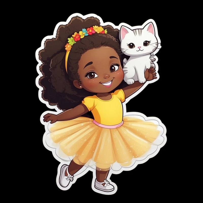 Fröhliches Kind mit Katze im Tutu