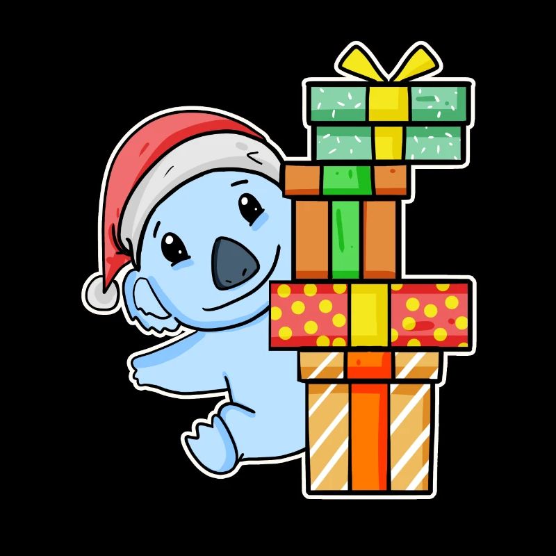 Koala mit Weihnachtsmütze und Weihnachtsgeschenk