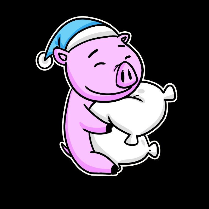 Pig with pillow and sleepy cap