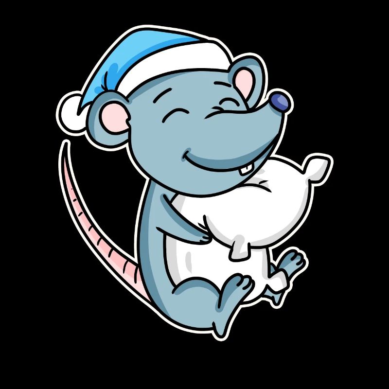 Mouse with pillow and sleepy cap