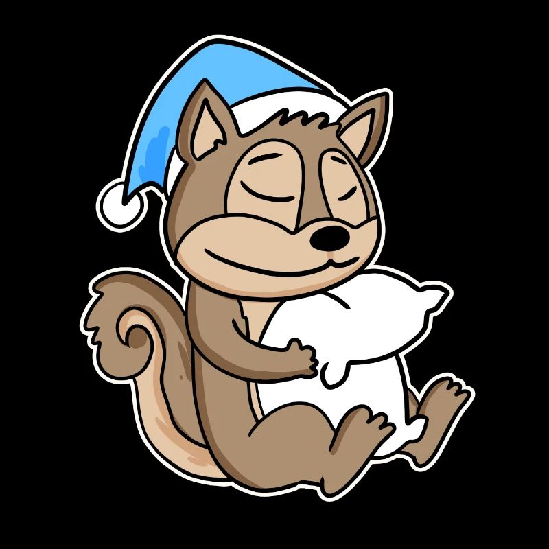Squirrel with pillow and sleepy cap