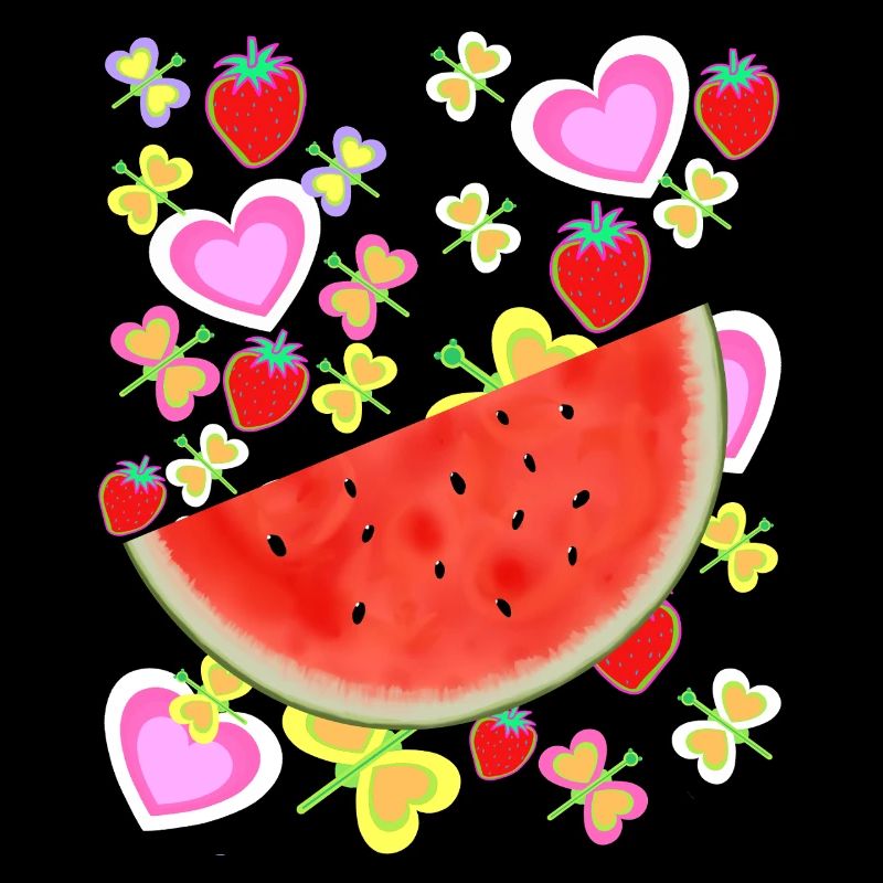 Fruit Fruit Melon Retro Vintage Strawberries Heart