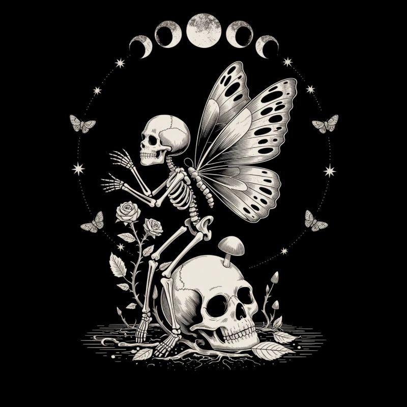 Gothic Skeleton Fairy With Moon Phases