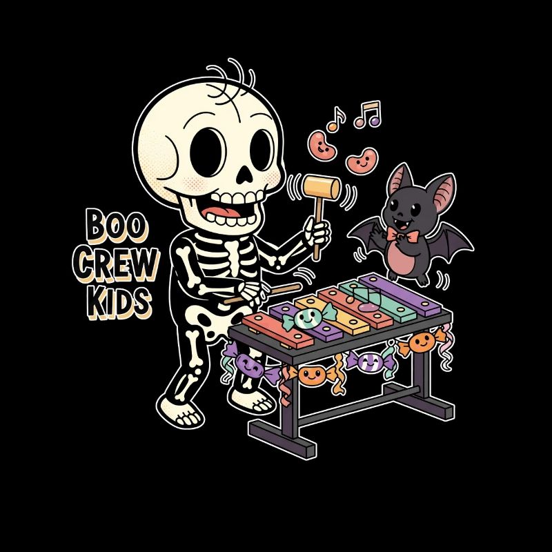 Skeleton with xylophone and bat