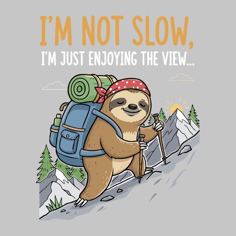 Sloth climbing a mountain with a view