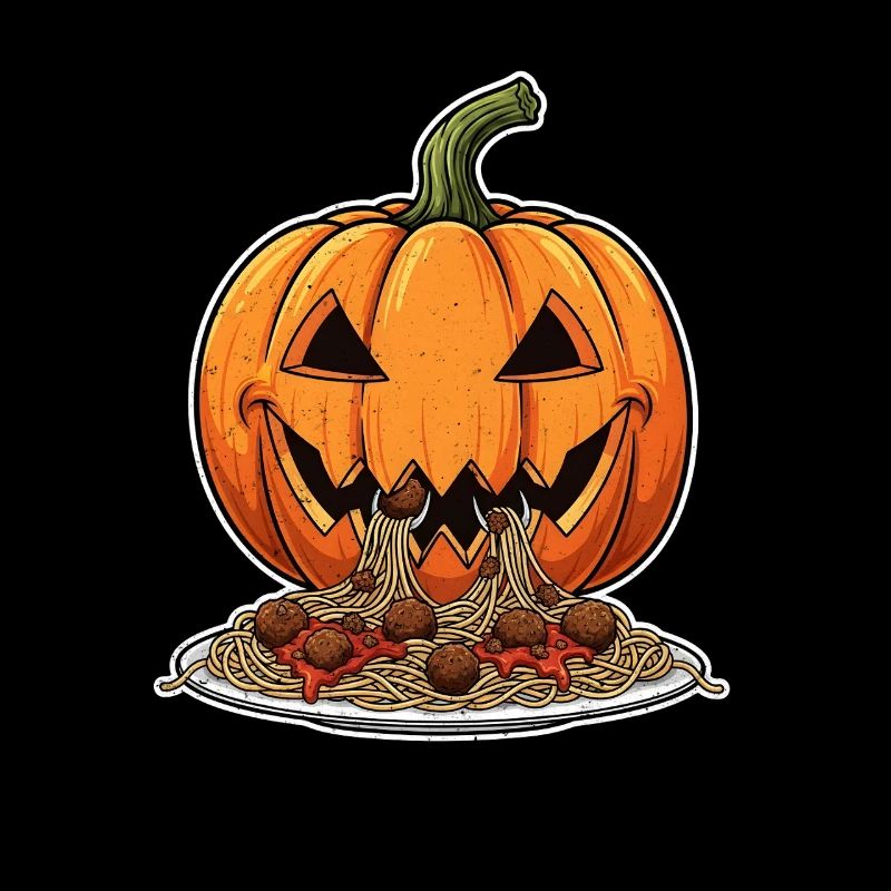 Halloween Pumpkin Head with Spaghetti