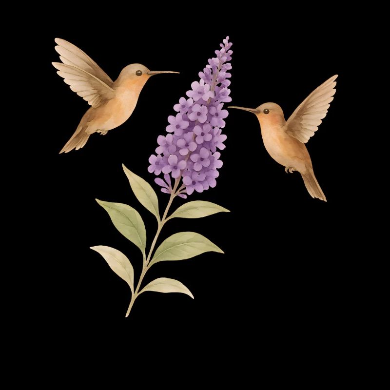 Colibris avec des fleurs Cottagecore