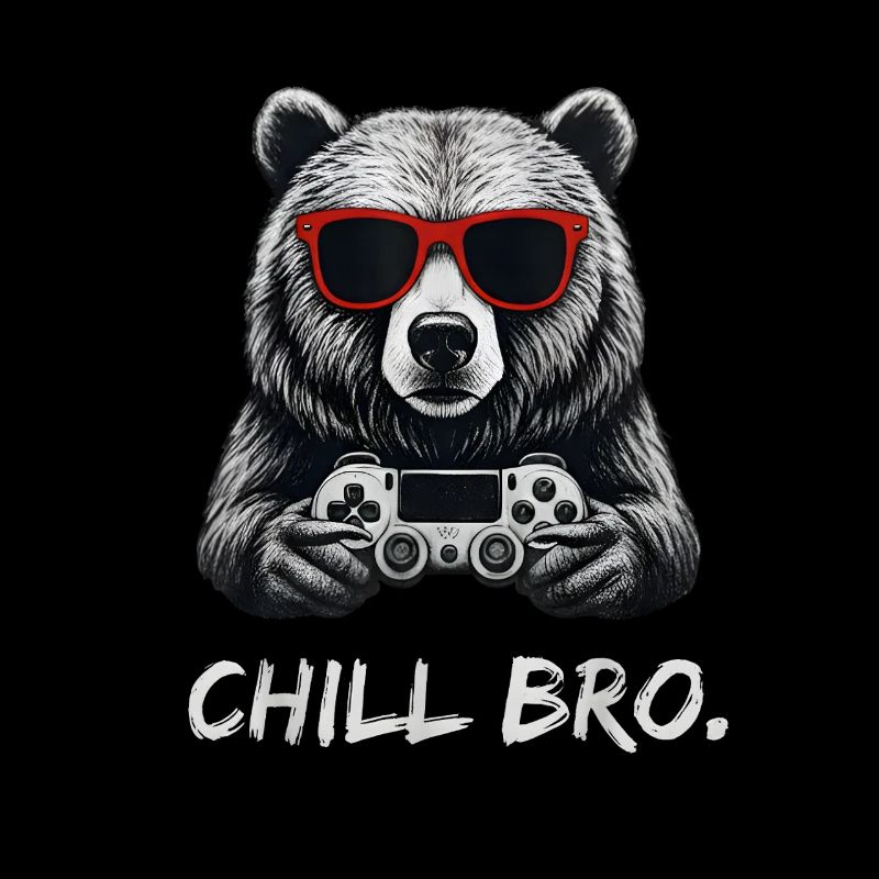 Gamer Bär mit Controller & Sonnenbrille Chill Bro