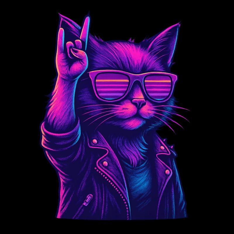 Synthwave Cat 2 Retro Rock 80s