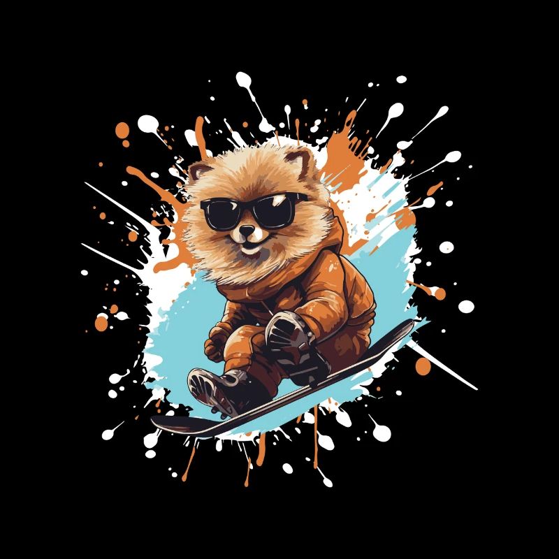 Zwergspitz Pomeranian Hund Snowboard