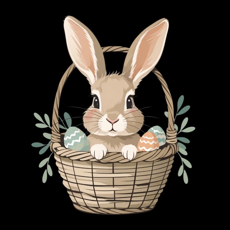 Joyeux lapin de Pâques dans le panier
