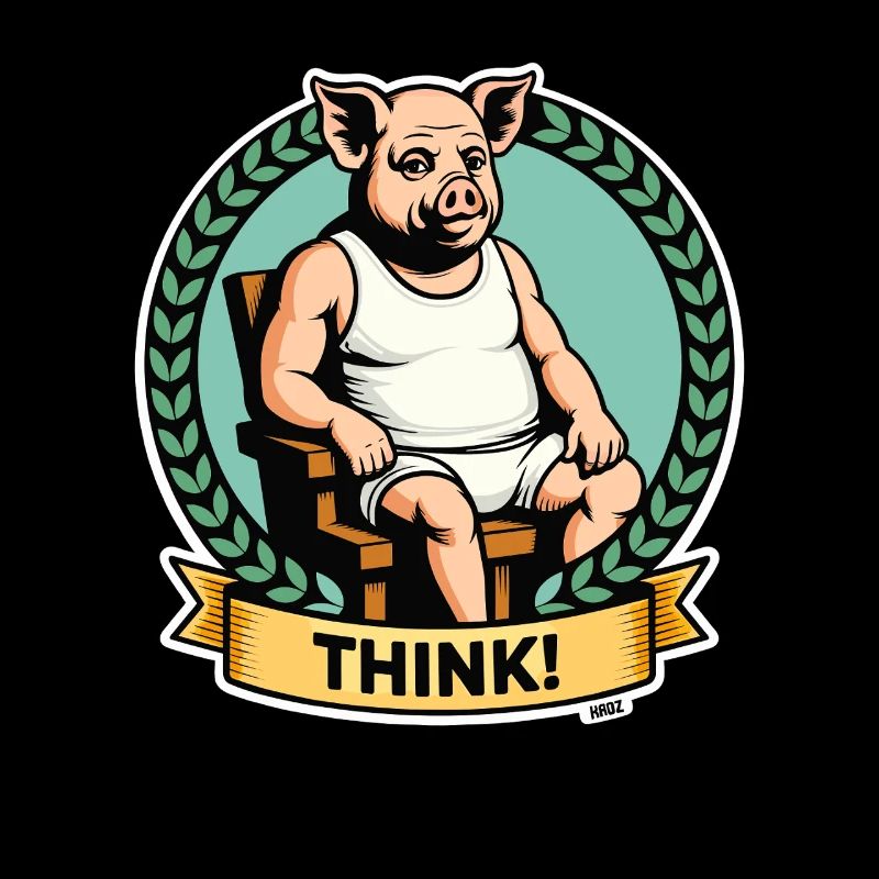 Penseur Dessin animé du cochon intelligent