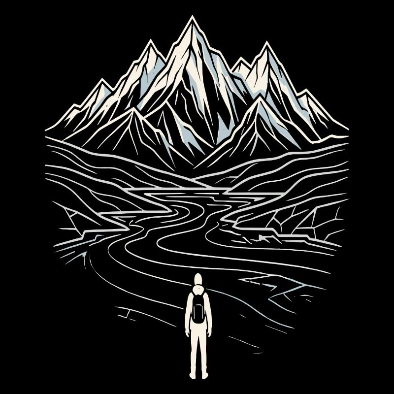 Berglandschaft Wanderer Line Art