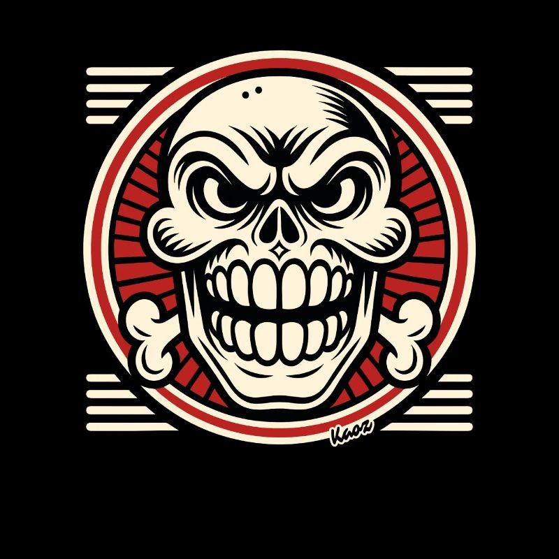 Grinsender Totenkopf mit Knochen Emblem