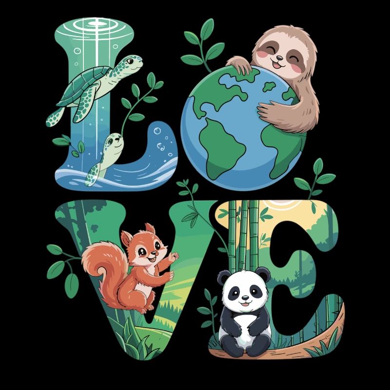 Nature Love Shirt Panda Sloth Turtle