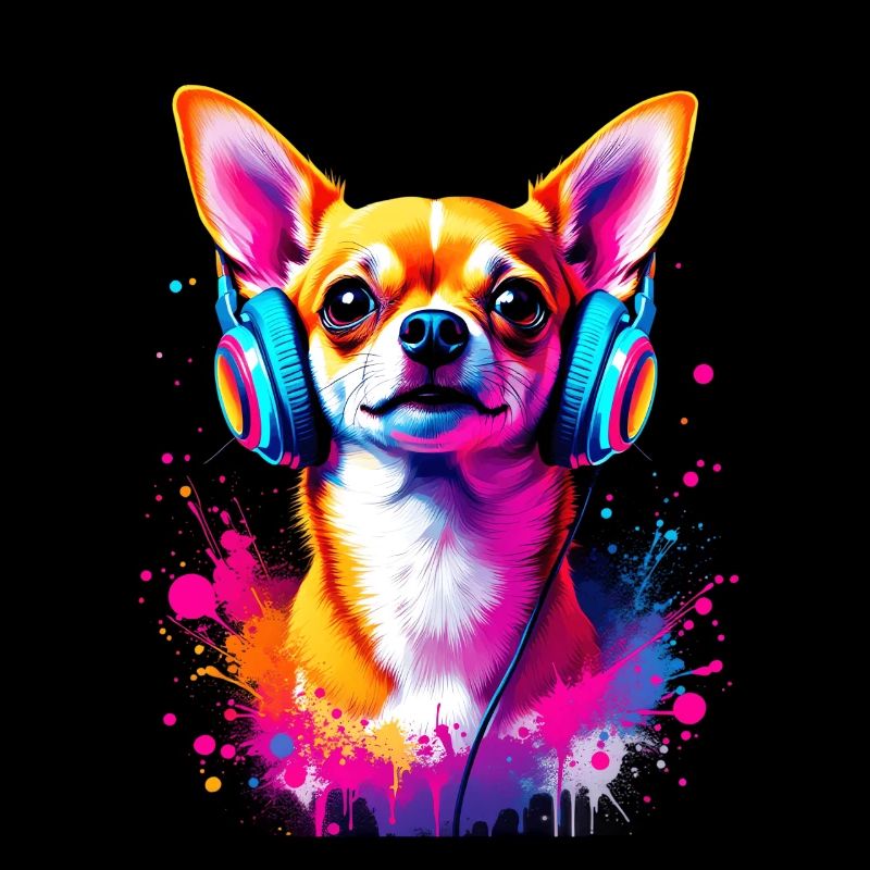 Chihuahua mit Kopfhörer