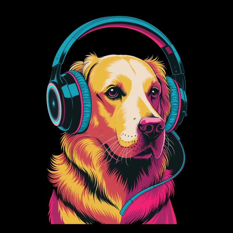 Golden Retriever mit Kopfhörer