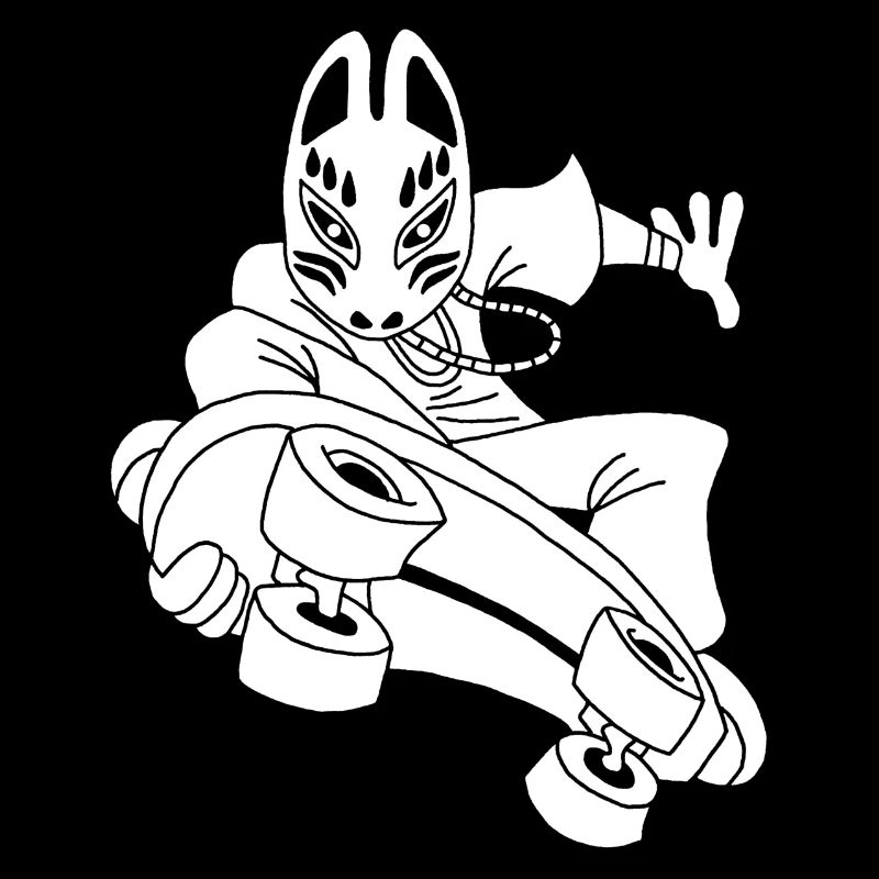 Strange white fox on skateboarding