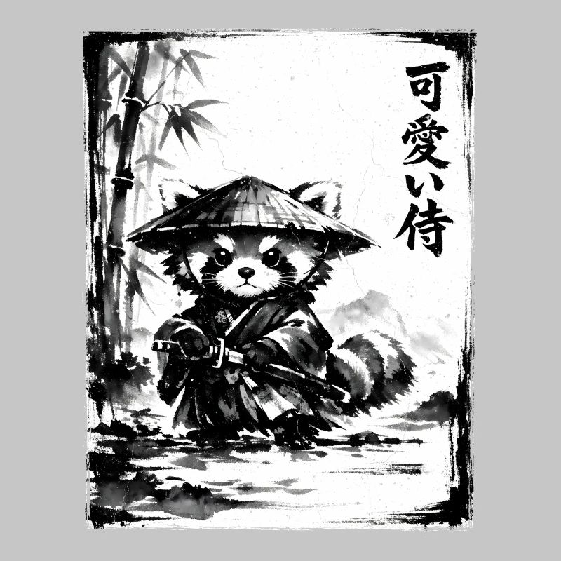 Samurai Red Panda Sumi-e Ink Drawing