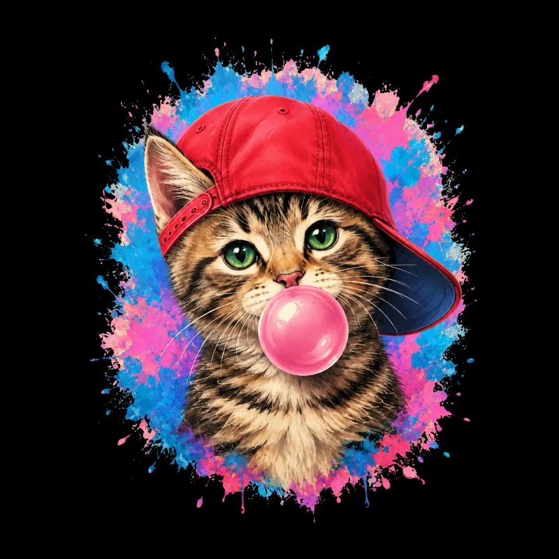 Cool cat with cap and chewing gum