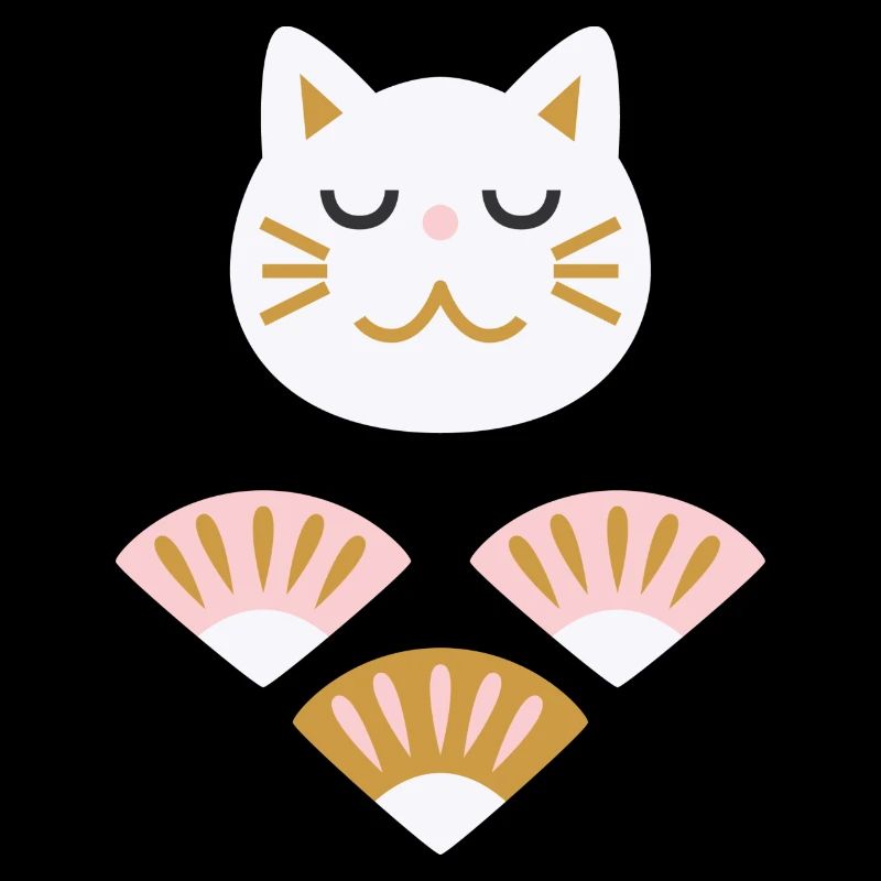 Chat japonais avec éventails L blanc