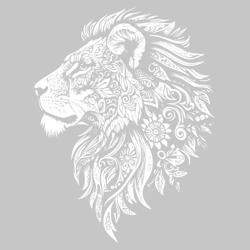 Powerful lion's head with floral dynamics