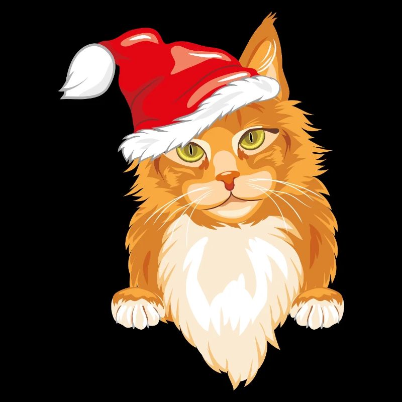 Cute peeking ginger cat in Christmas hat