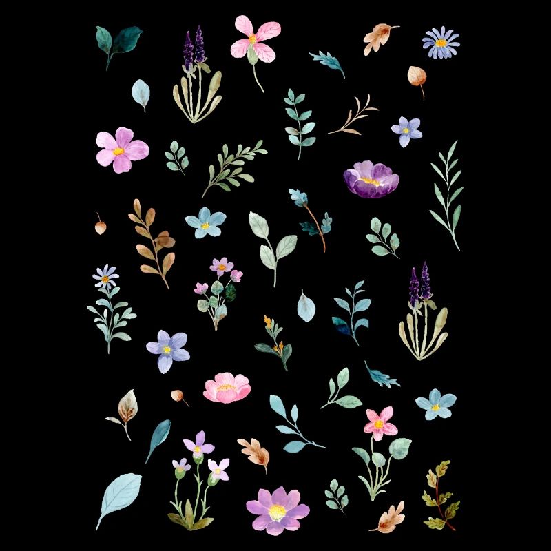 Aquarell Blumen auf Schwarz