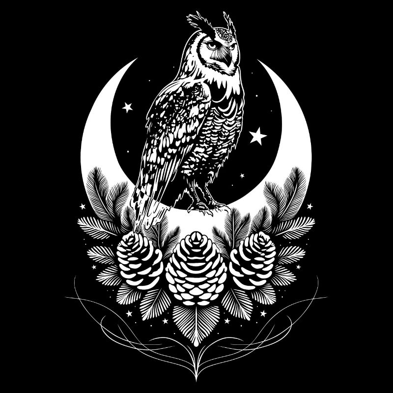 Mystical Owl with Crescent Moon - Forest and Night